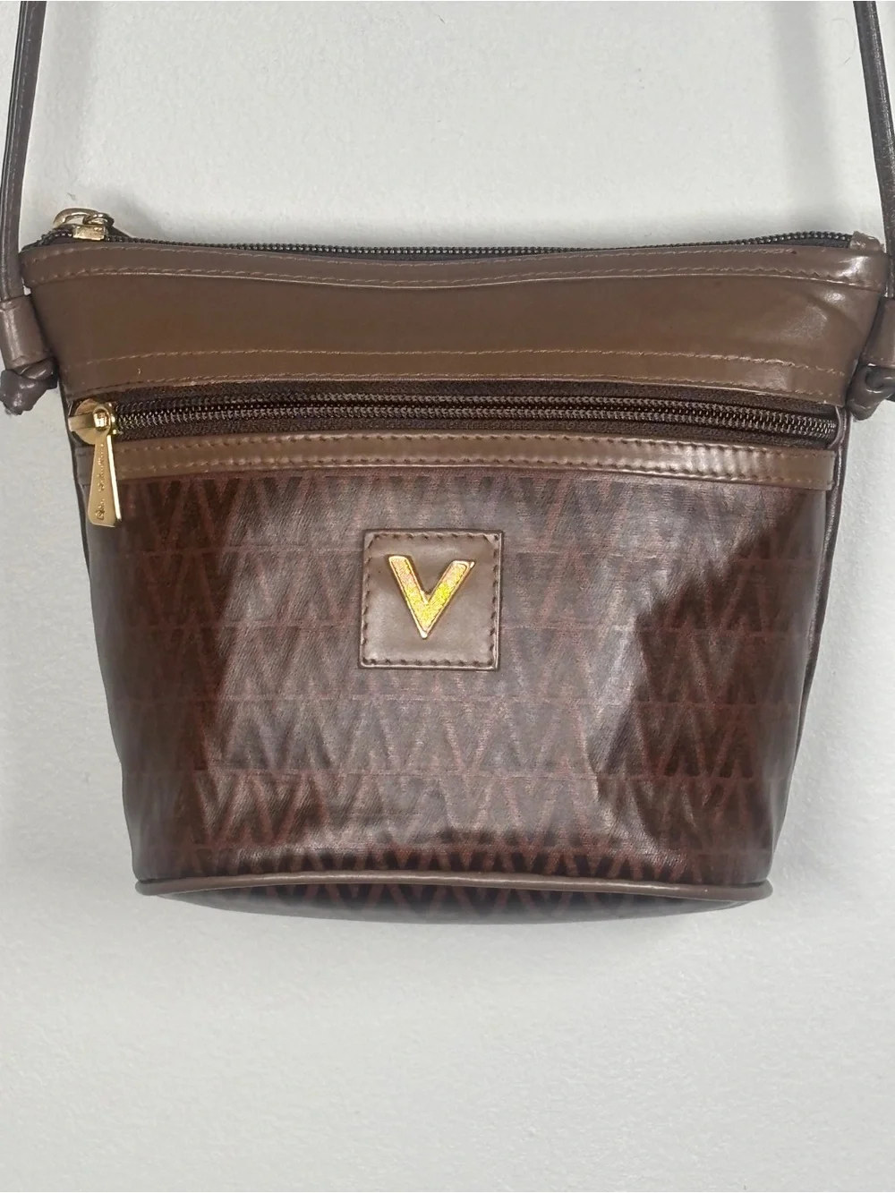 Mario Valentino Brown and Taupe Monogram Crossbody